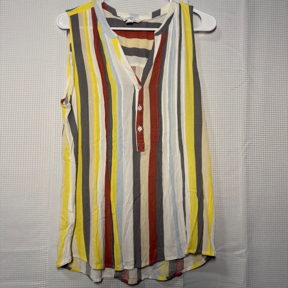 Market & Spruce Tank Top Rayon Striped Henley V-Neck Sleeveless Boho Casual‎ L